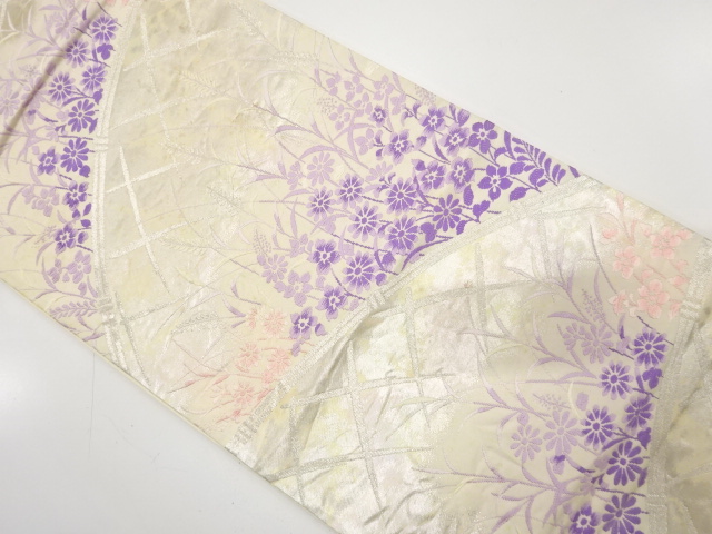 JAPANESE KIMONO / ANTIQUE FUKURO OBI / SILK / WOVEN FENCE PATTERN